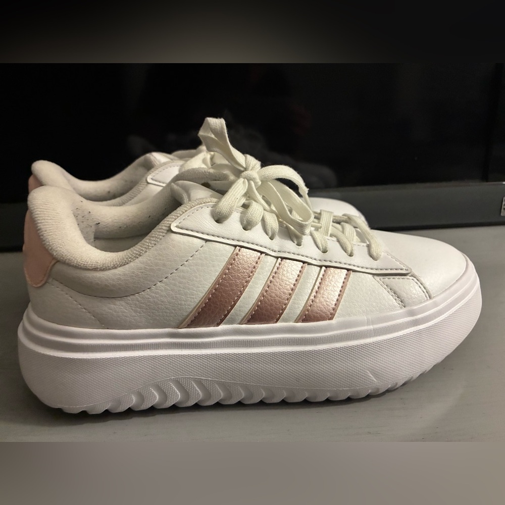 Women's White and Pink Adidas Platform Sneakers